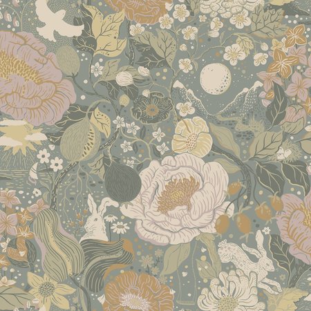 MANHATTAN COMFORT Garfield Vxa Slate Rabbits  Rosehips 33 ft L X 209 in W Wallpaper BR4111-63016